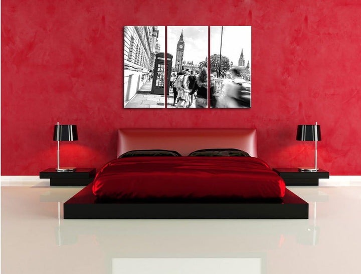 Pixxprint Telefonzelle in London als Leinwandbild/Grösse: 3 Teilig (120x80 cm) cm/Wandbild/Kunstdruc