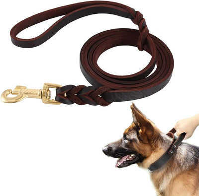 Keyohome Hundeleine Länge 3 Meter aus echtem Leder, Handbraun, geflochten, für grosse oder mittelgro