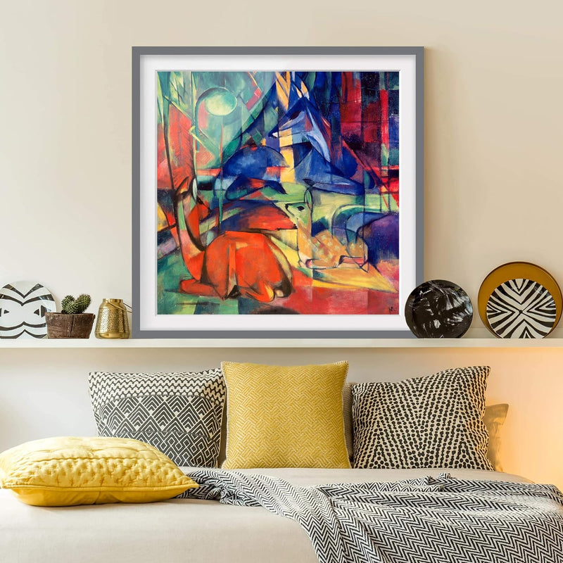 Bild mit Rahmen - Franz Marc - Rehe im Walde - Rahmenfarbe Grau, 70 x 70 cm 70cm x 70cm Grau, 70cm x