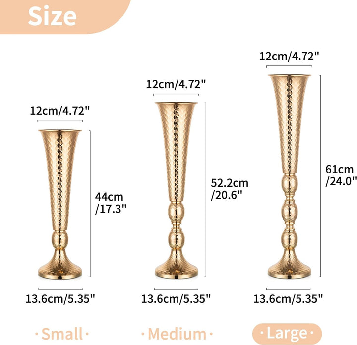 NUPTIO 2 Stück Mittelstücke für Hochzeitstisch, 61cm Hohe Metalltrompetenvase, Blumenvasen für Party