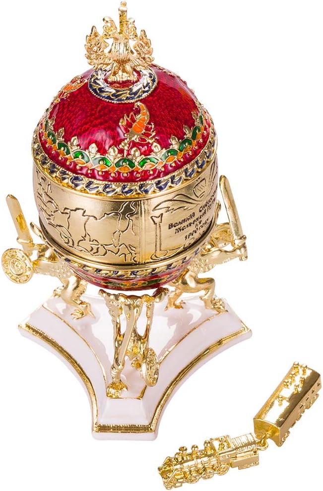 Transsibirisches Eisenbahn Fabergé-Stil Ei/Schmuckkästchen 12,5 cm rot