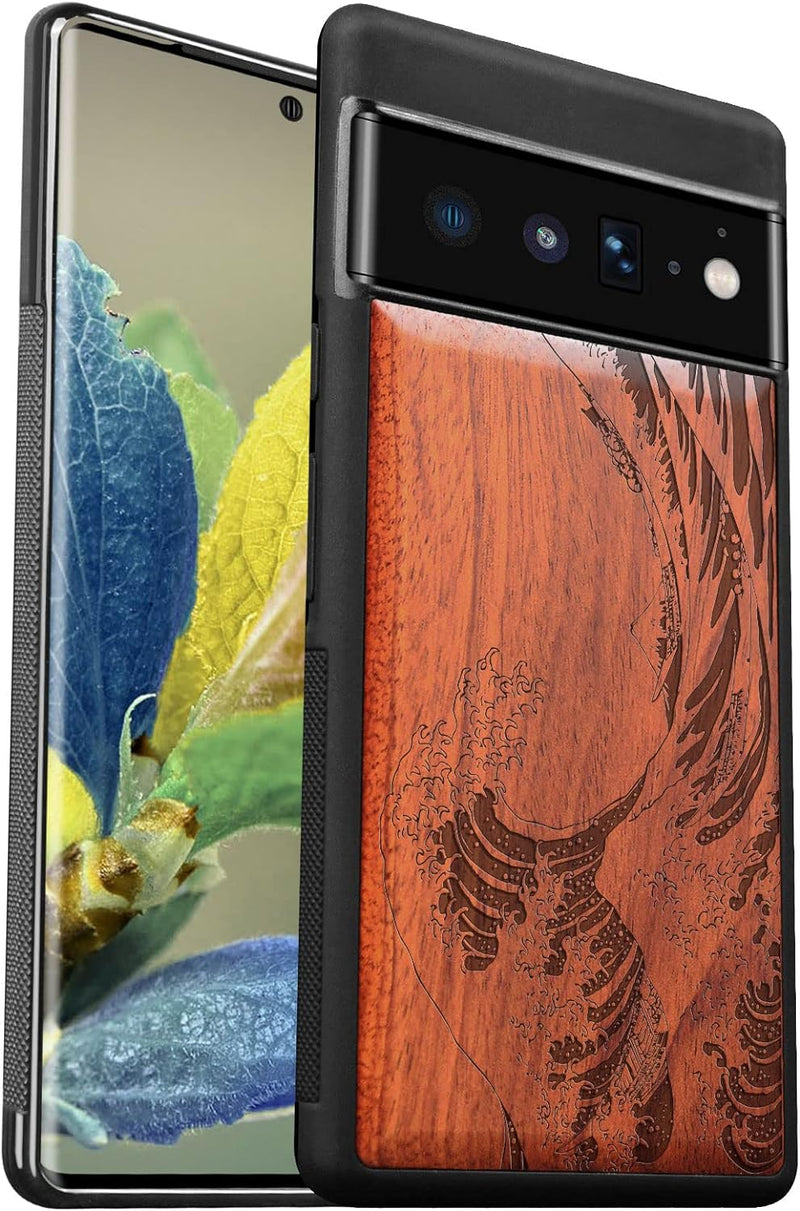 Carveit Handyhülle für Google Pixel 6 Pro Case [Holz und TPU Silikon Hybrid hülle] Stossfeste Stosss