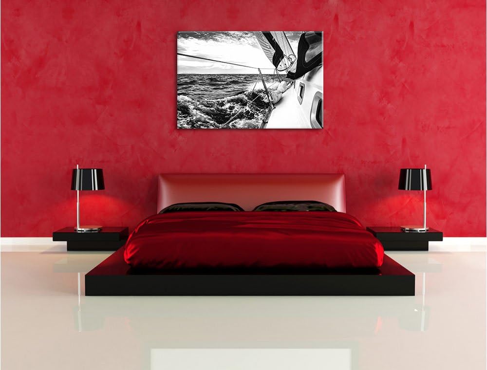 Pixxprint Die weissen Segel der Yacht Kunst B&W, Format: 100x70 auf Leinwand, 100x70