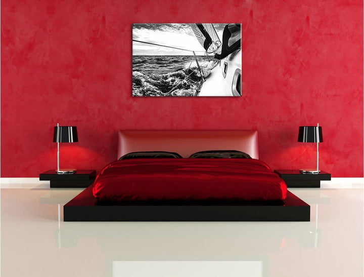 Pixxprint Die weissen Segel der Yacht Kunst B&W, Format: 100x70 auf Leinwand, 100x70