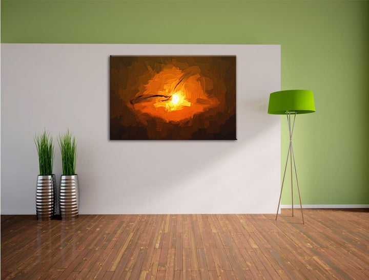 Pixxprint Möwe fliegt in den Sonnenuntergang als Leinwandbild/Grösse: 100x70 cm/Wandbild/Kunstdruck/