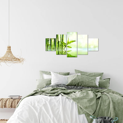 Runa Art Wandbilder Bambus 5 Teilig Bild auf Vlies Leinwand Deko Wohnzimmer Feng Shui Grün 024152a 1
