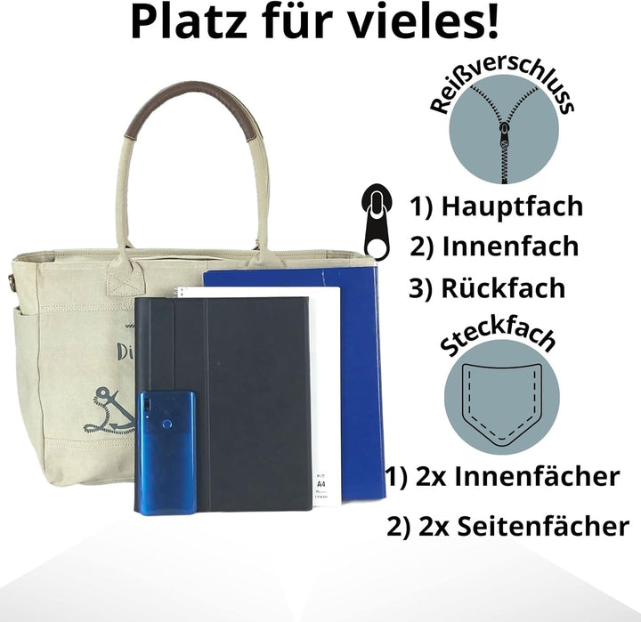 Sunsa Damen grosse Handtasche. XXL Tasche aus Canvas & Leder. Nachhaltige Strandtasche/Weekender in