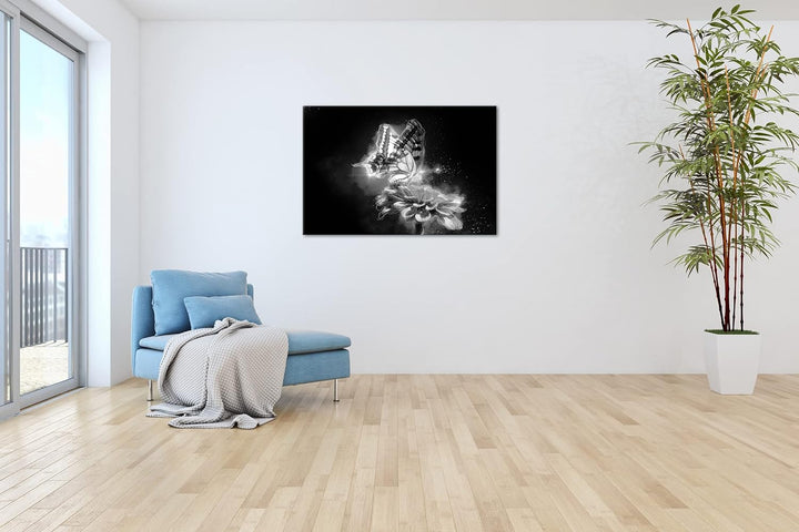 deyoli glitzernder Schmetterling Effekt: Schwarz&Weiss Format: 80x60 als Leinwandbild, Motiv fertig