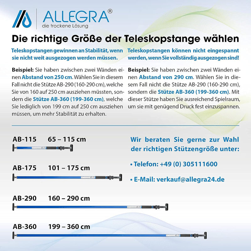 ALLEGRA Sicherungsstange für die Fenstersicherung und Türsicherung, Einbruchschutz für Fenster und T