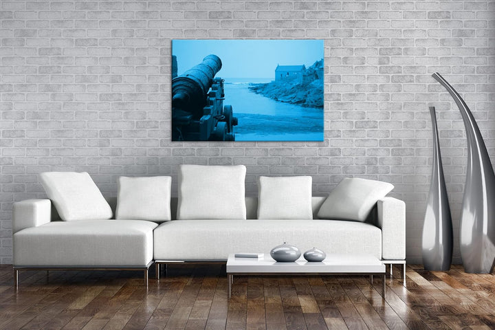 deyoli alte Kanone am Küstenufer Format 80x60 Effekt: Monocrome Blau als Leinwandbild, Motiv fertig