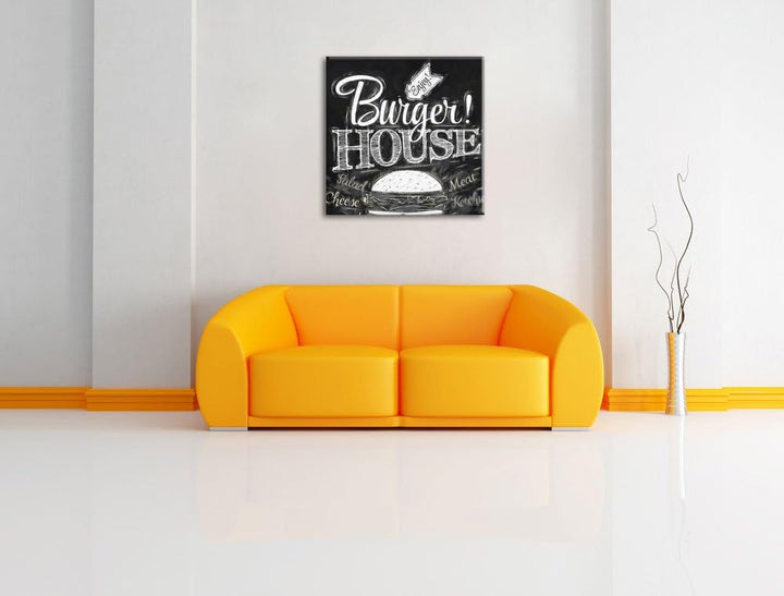 Burger House Pinsel Effekt, Format: 70x70 auf Leinwand, XXL riesige Bilder fertig gerahmt mit Keilra