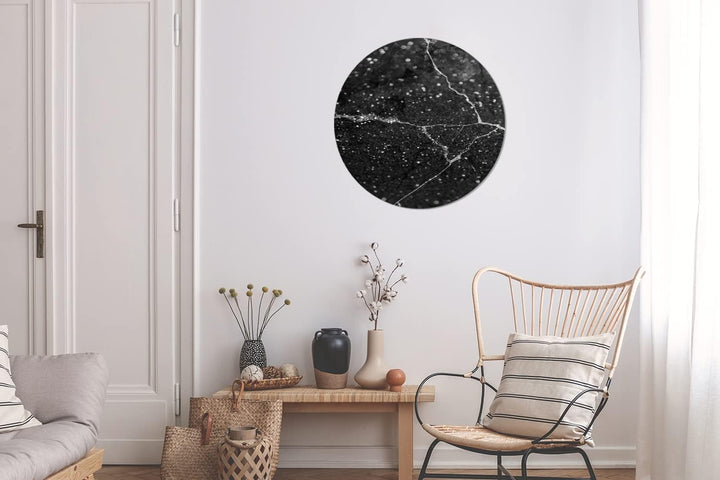 MuchoWow Wandbild Rund Wanddeko Deko Wohnzimmer Bilder 60x60 cm Marmor - Schwarz - Silber, 60x60 cm
