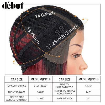 Début Lace Front Perücke für schwarze Damen Bob Perücke für weisse Damen Kunsthaar 24 cm 120g Rot Gl