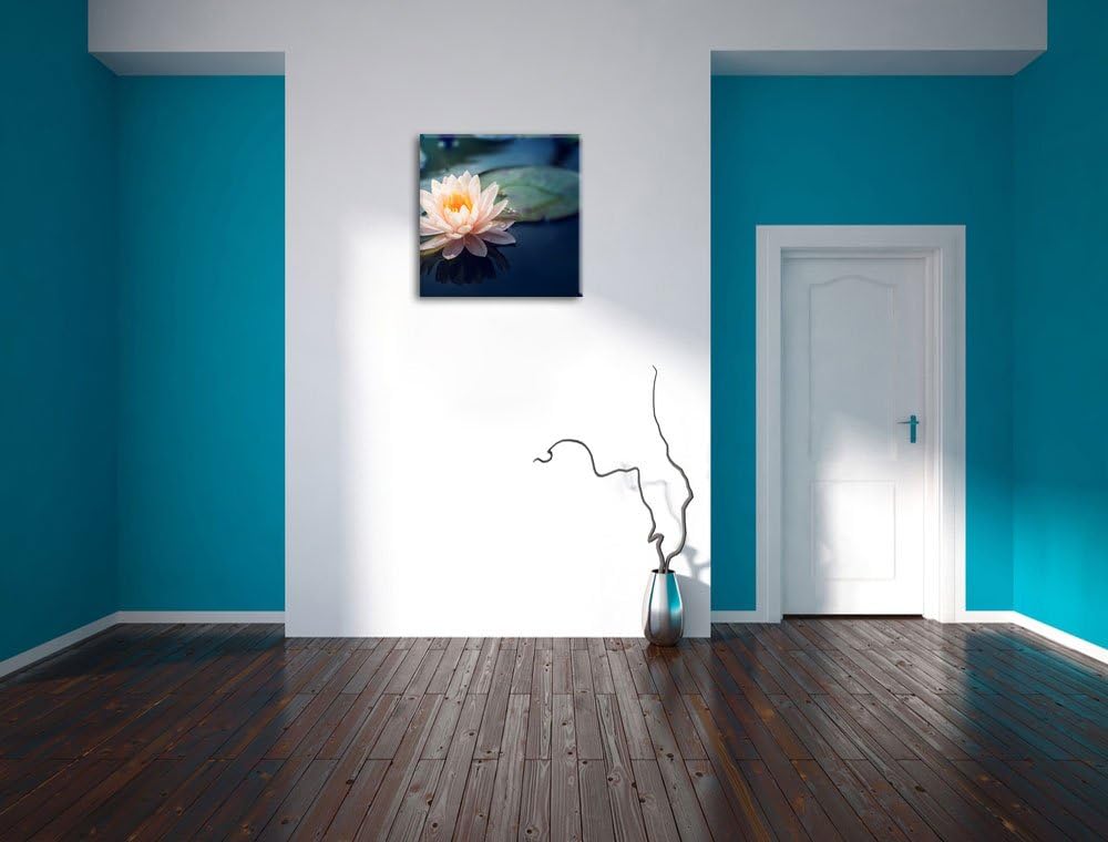 Pixxprint Eine rosa Lotusblume in Teich als Leinwandbild/Grösse: 70x70 cm/Wandbild/Kunstdruck/fertig
