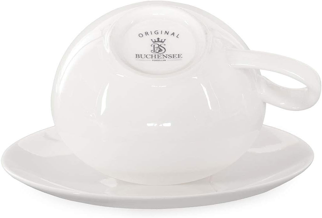 Buchensee Teetassen Set Lena aus Crystal Bone China Porzellan. 2 Tassen je 200ml mit Untersetzer in