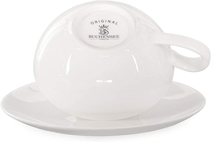 Buchensee Teetassen Set Lena aus Crystal Bone China Porzellan. 2 Tassen je 200ml mit Untersetzer in