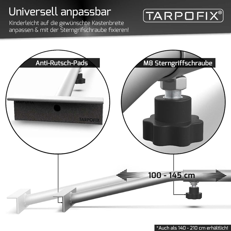 Tarpofix® Anhängerplane Flachplane 211 x 116 x 8 cm + 3x Planenbügel (verstellbar 100-145 cm) - rand