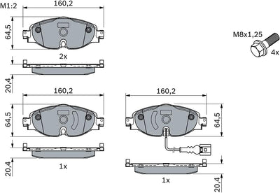 Bosch BP1505 Bremsbeläge - Vorderachse - ECE-R90 Zertifizierung - vier Bremsbeläge pro Set Einzelbet