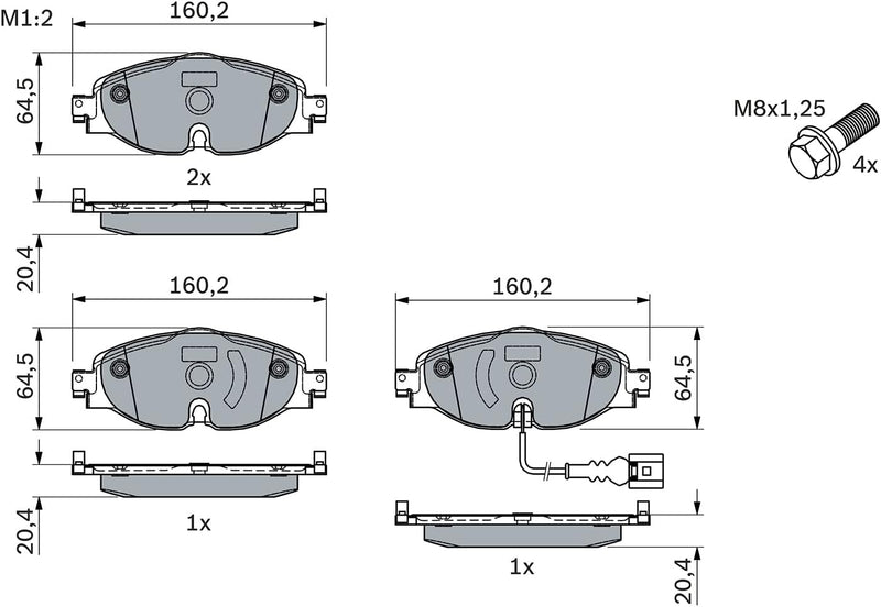 Bosch BP1505 Bremsbeläge - Vorderachse - ECE-R90 Zertifizierung - vier Bremsbeläge pro Set Einzelbet