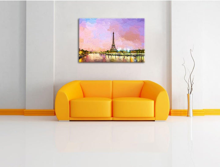 Pixxprint Eifelturm Paris bei Nacht als Leinwandbild/Grösse: 100x70 cm/Wandbild/Kunstdruck/fertig be