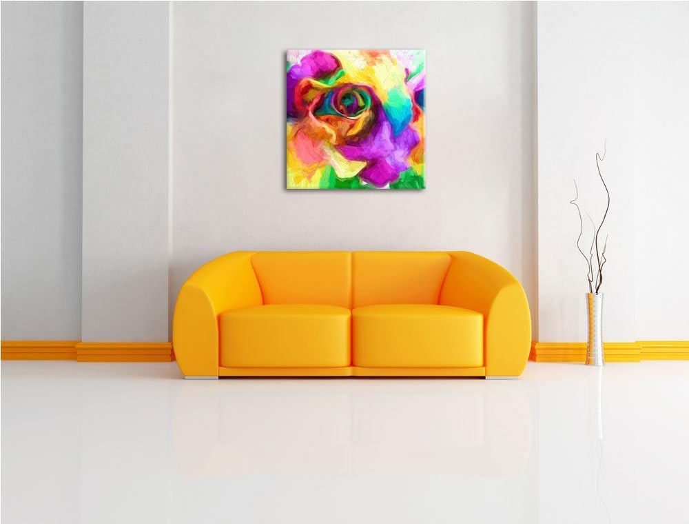 Pixxprint Kunterbunte zarte Rosenblätter als Leinwandbild | Grösse: 70x70 cm | Wandbild | Kunstdruck