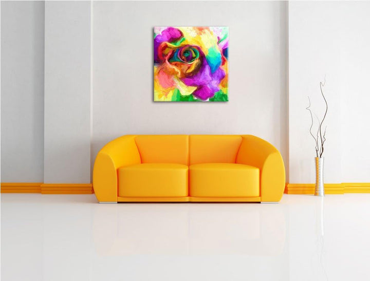 Pixxprint Kunterbunte zarte Rosenblätter als Leinwandbild | Grösse: 70x70 cm | Wandbild | Kunstdruck