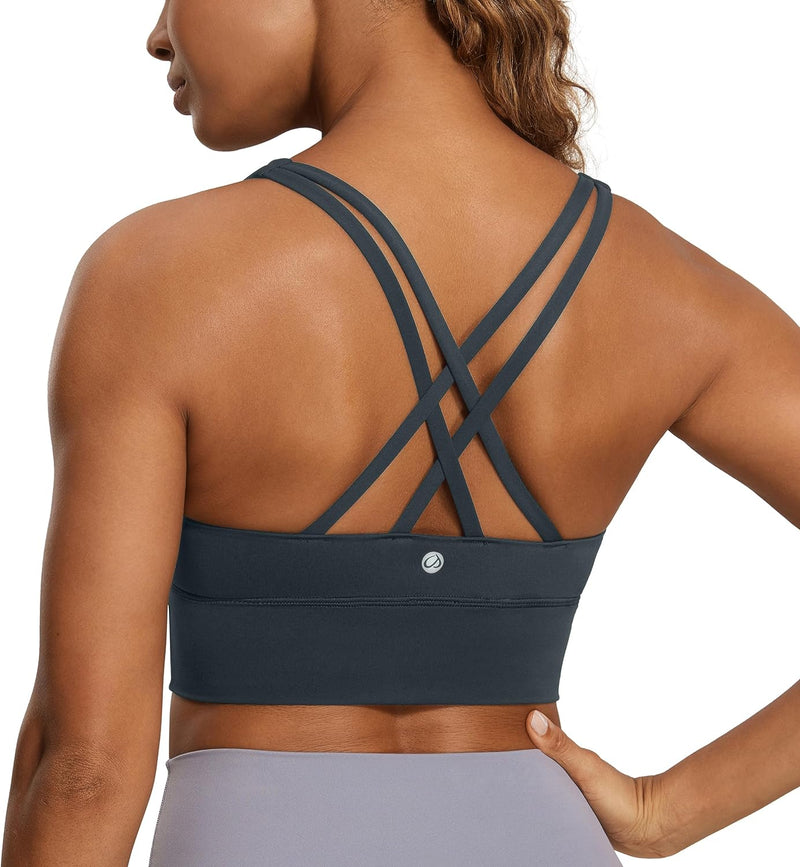 CRZ YOGA Damen Strappy Longline Sport BH - Ohne Bügel Gepolstert Sports Bra Yoga Workout Fitness Cro