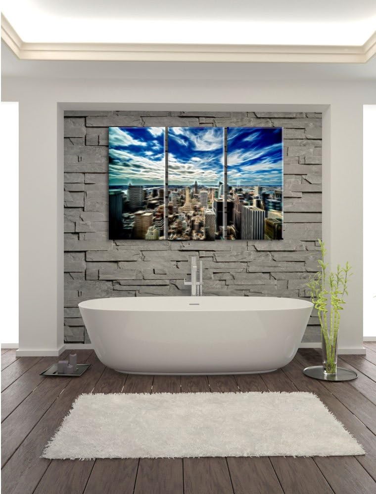 Pixxprint New York von Oben Neon Lights Effekt 3-Teiler Leinwandbild 120x80 Bild auf Leinwand