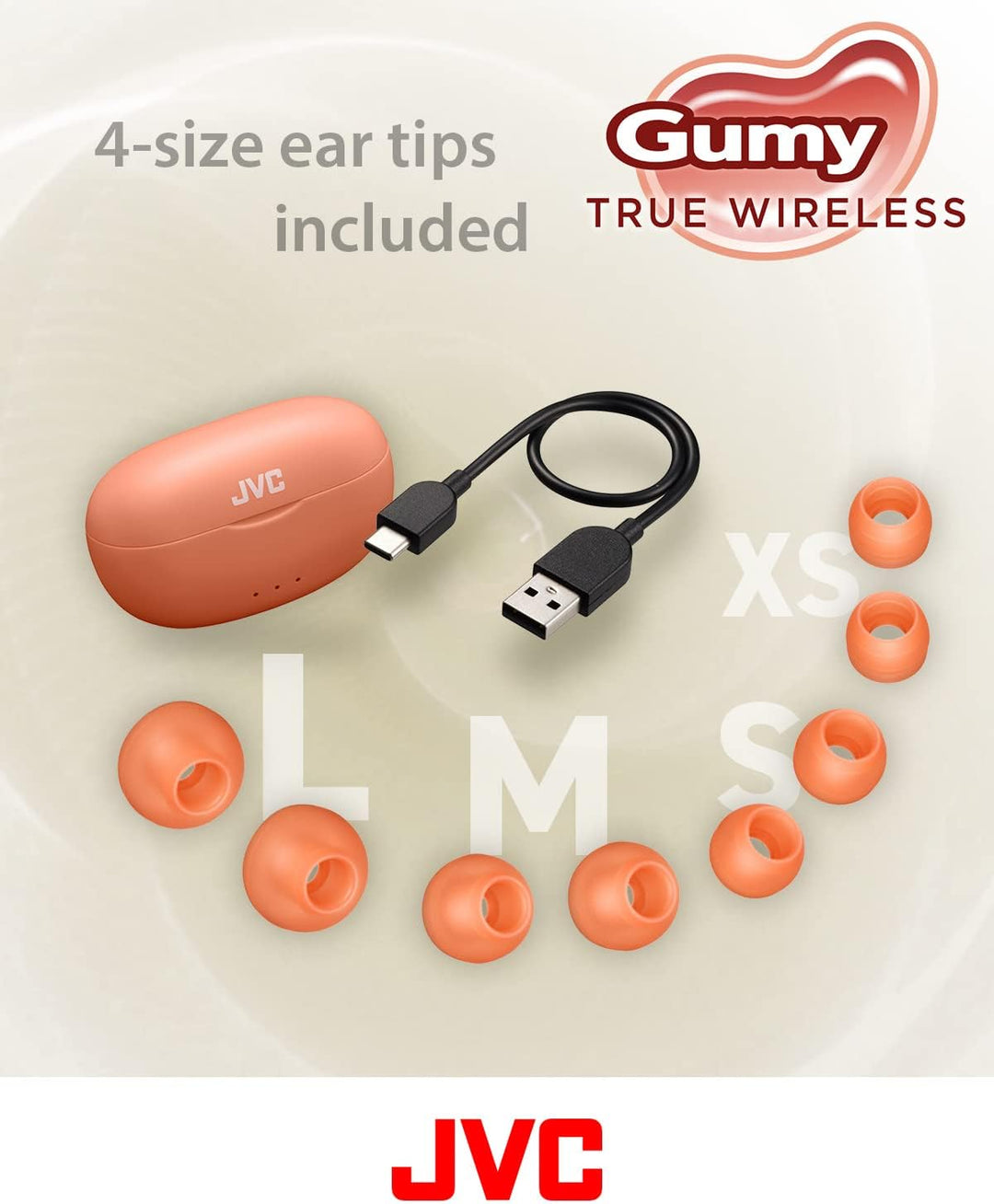 JVC HA-Z77T-P Gumy True Wireless Kopfhörer mit weichen Elastomer Ohrstöpseln, 3 Sound-Modi, Bluetoot