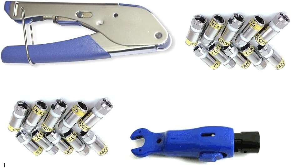 Cabelcon Set Bestehend aus Kompressionszange Pocket Tool + Cable Stripper + 20 Stück Kompressions-F-
