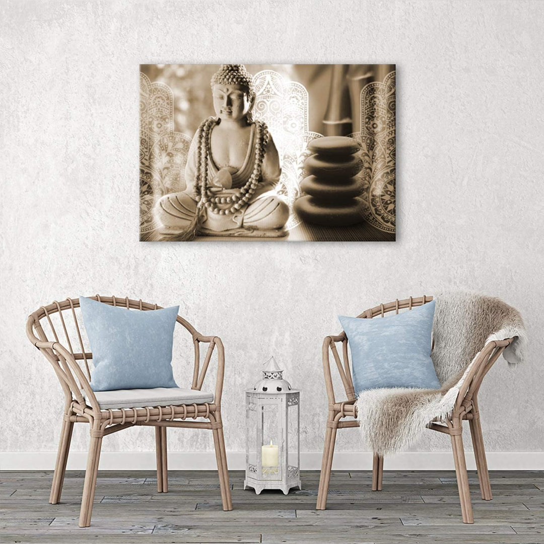 Feeby Wandbild Buddha 120x80 cm Deco Panel 1 Teilig XXL Kunstdruck modern zen spa Sepia M10744 120x8