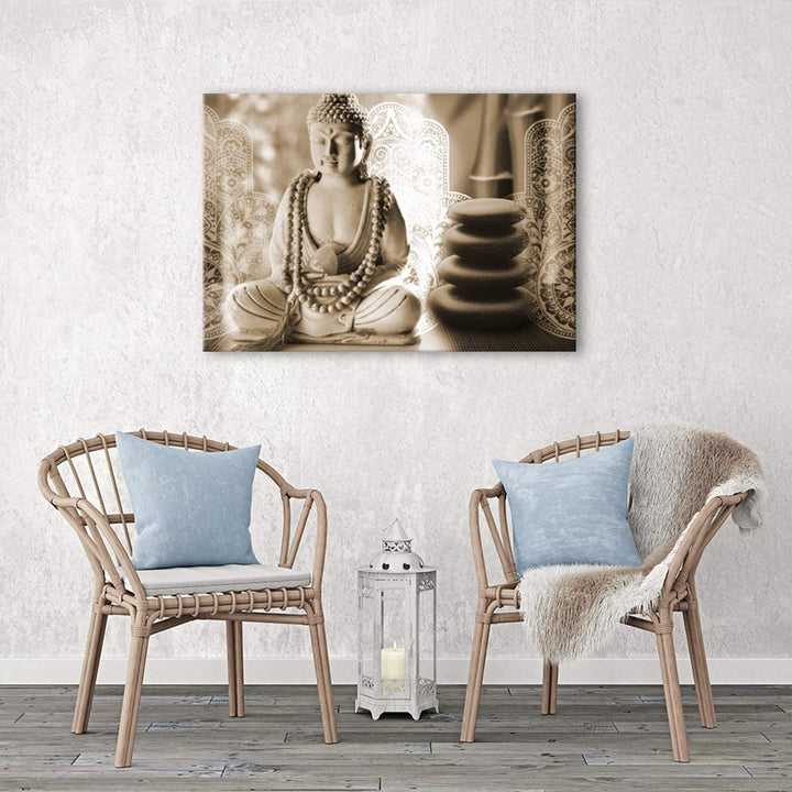 Feeby Wandbild Buddha 120x80 cm Deco Panel 1 Teilig XXL Kunstdruck modern zen spa Sepia M10744 120x8