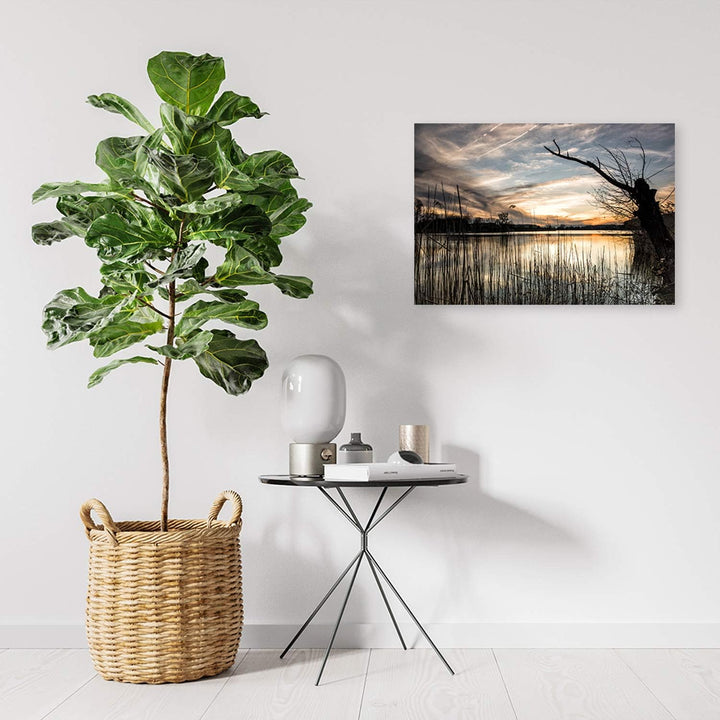 Feeby Bild auf Vlies Leinwand Sonnenuntergang Am See 100x70 cm Kunstdruck Modern Wandbilder Deko Flu