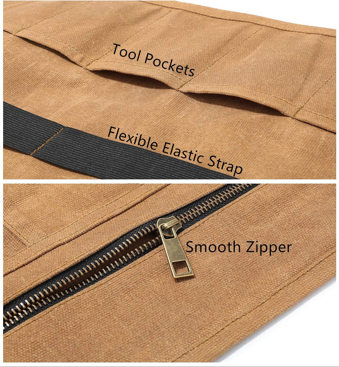 Werkzeugtasche, strapazierfähiges, gewachstes Segeltuch, Werkzeug-Rolltasche, Werkzeug-Organizer, (L