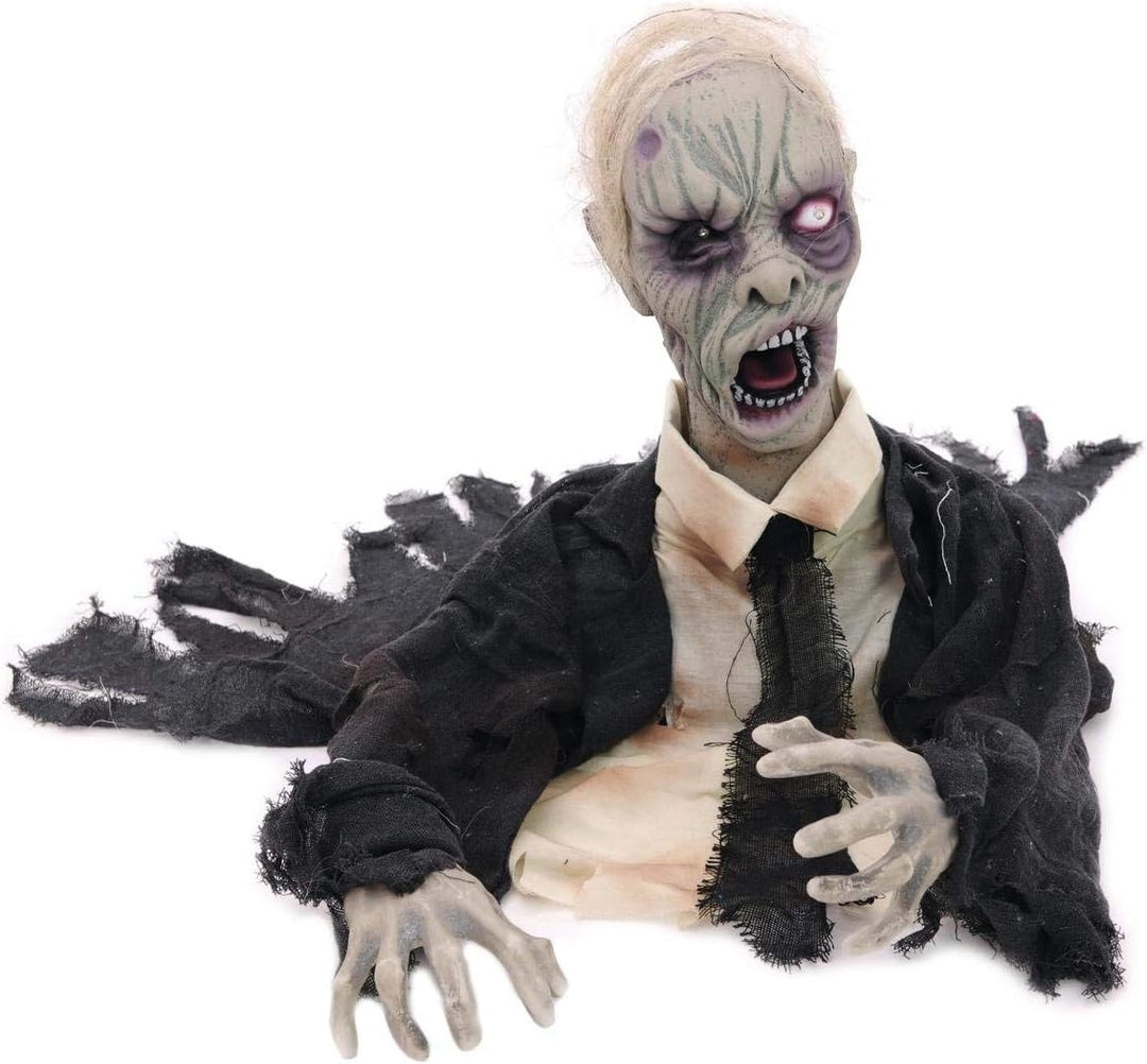 EUROPALMS Halloween Zombie, animiert 43cm | Zombiefigur zum Aufstellen mit Licht- und Soundeffekt