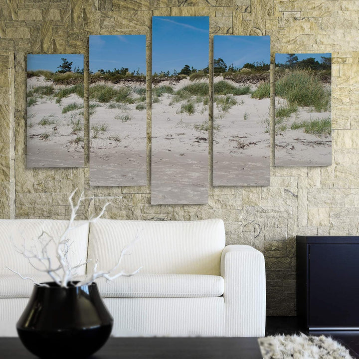Bilder 5 Teilig Natur Deco Panel Kunst Strand Sand Gras Himmel bunt 100x70 cm Deco panel 100x70 cm M