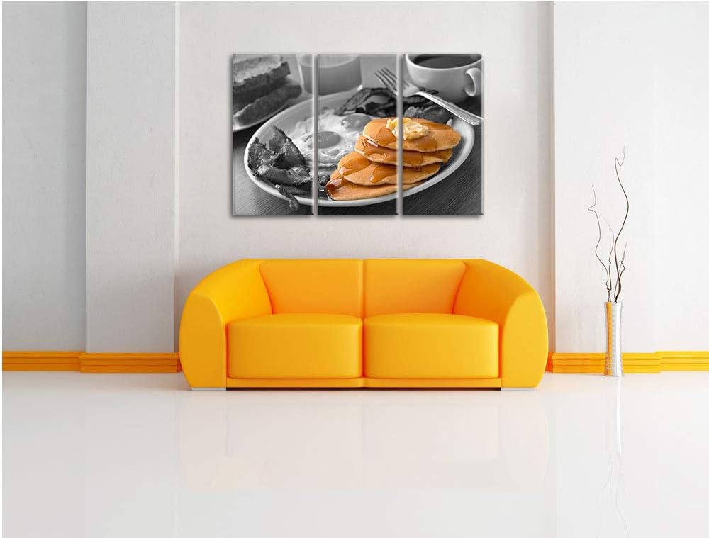Leckere Pancakes zum Frühstück schwarz/weiss 3-Teiler Leinwandbild 120x80 Bild auf Leinwand, XXL rie