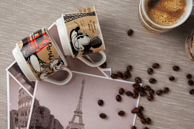 Egan, Porzellan, Set 6 Kaffeetassen Stapelbar Mickey Mouse In The City mit Mettallgestell, mehrfarbi