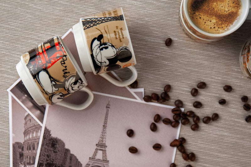 Egan, Porzellan, Set 6 Kaffeetassen Stapelbar Mickey Mouse In The City mit Mettallgestell, mehrfarbi