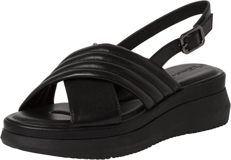 Tamaris Damen Sandaletten, Frauen Sandalen,TOUCHit-Fussbett 38 EU Schwarz Black Leather, 38 EU Schwa