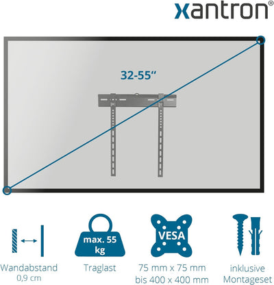 Xantron® PRO-SS400 Feste Wandhalterung Fernseher 32-55 Zoll/VESA 200x200 bis 400x400 / TV Halterung