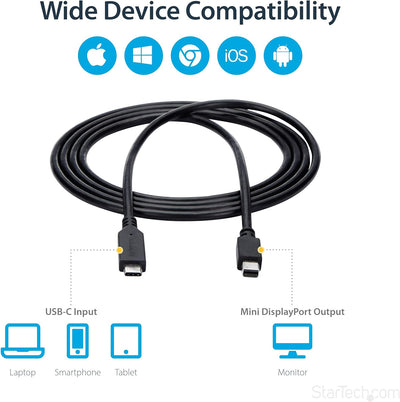 StarTech.com 1,8m USB-C auf Mini DisplayPort Kabel - USB C zu mDP Kabel - 4K 60Hz - Schwarz (CDP2MDP