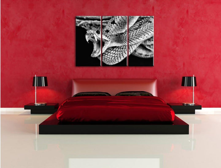 Pixxprint Monocrome, Giftige grüne Schlange 3-Teiler Leinwandbild 120x80 Bild auf Leinwand
