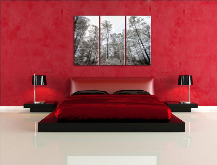 verschneiter Wald Spezial 3-Teiler Leinwandbild 120x80 Bild auf Leinwand, XXL riesige Bilder fertig