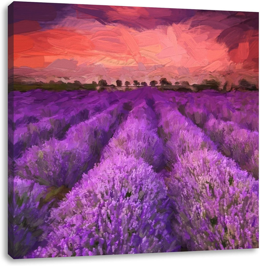Pixxprint Lavendelfeld in Frankreich als Leinwandbild/Grösse: 70x70 cm/Wandbild/Kunstdruck/fertig be