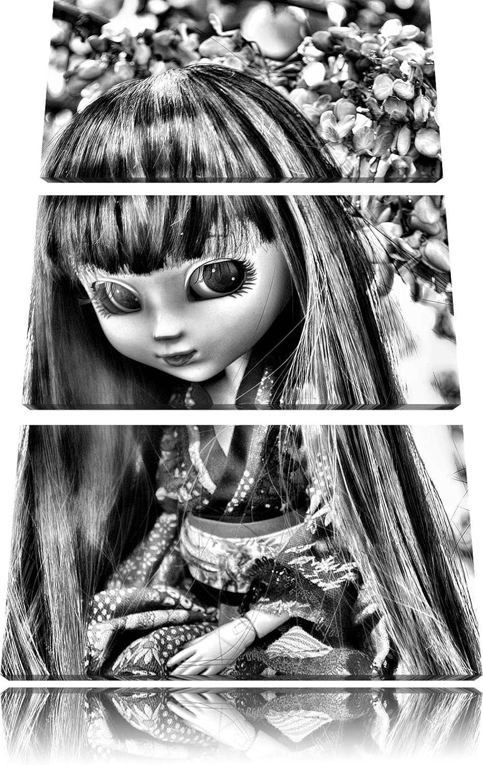 Pixxprint anmutige Geisha Pullip als Leinwandbild/Grösse: 3 Teilig (120x80) cm/Wandbild/Kunstdruck/f