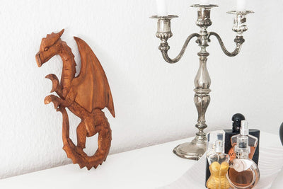 Windalf Wandbild Saphir h: 29 cm Drache Links schauend Handarbeit aus Holz
