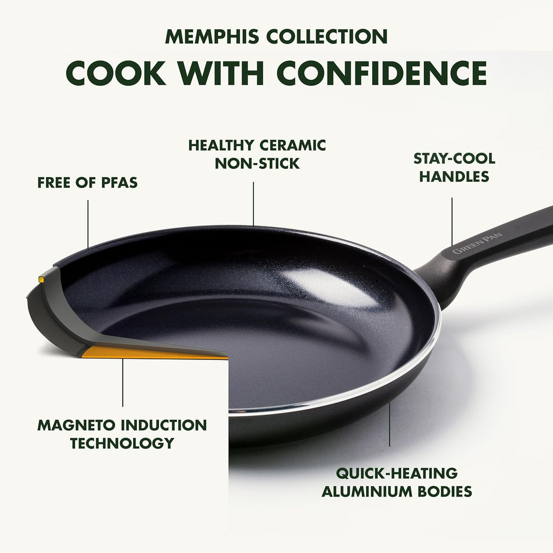 GreenPan Memphis Bratpfanne, 30 cm, Gesunde Keramische Antihaftbeschichtung, PFAS-frei, Induktionsge