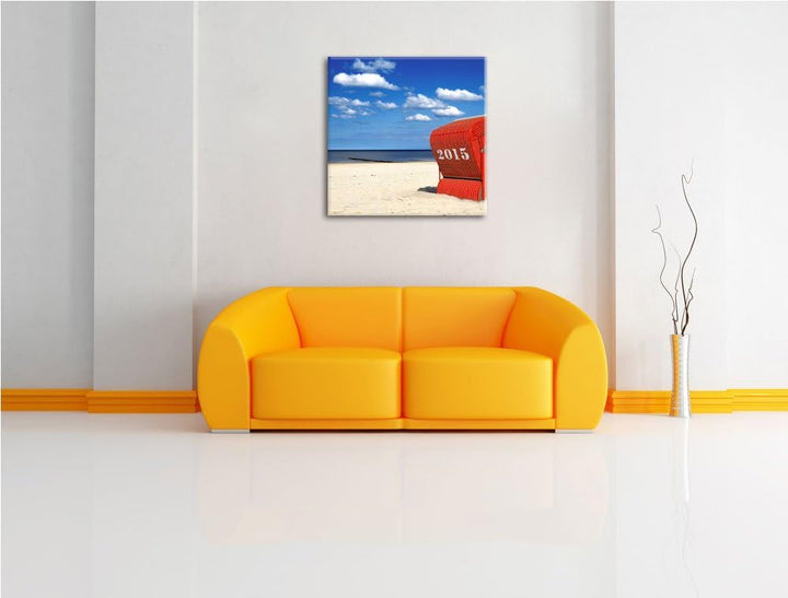 Pixxprint einsamer Strandkorb an der Nordsee, Format: 70x70 auf Leinwand, 70x70