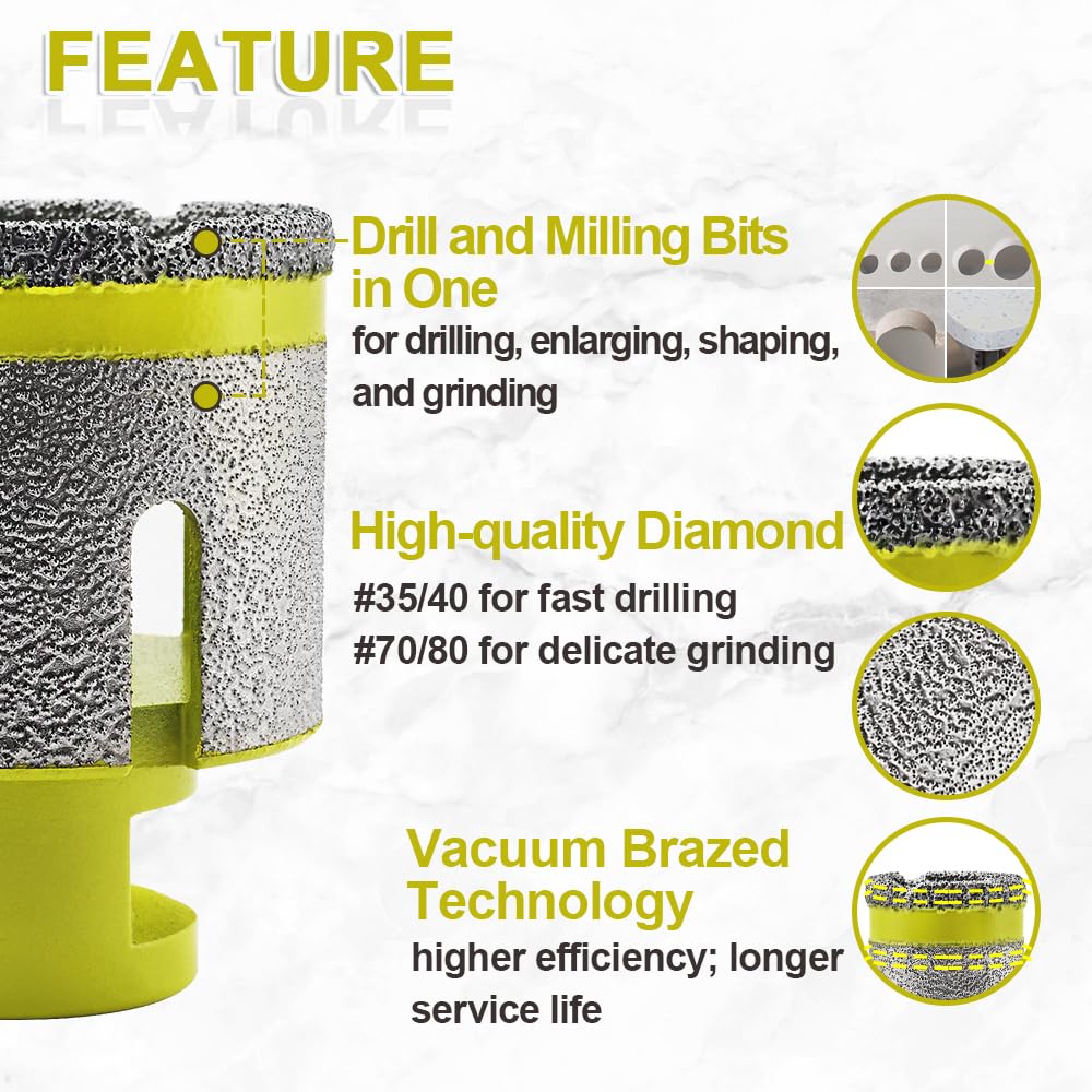 Diamant Fliesenbohrer 50mm Diamant Fingerfräser - Lochsäge Bohrkrone Bohren und Schleifen für Porzel